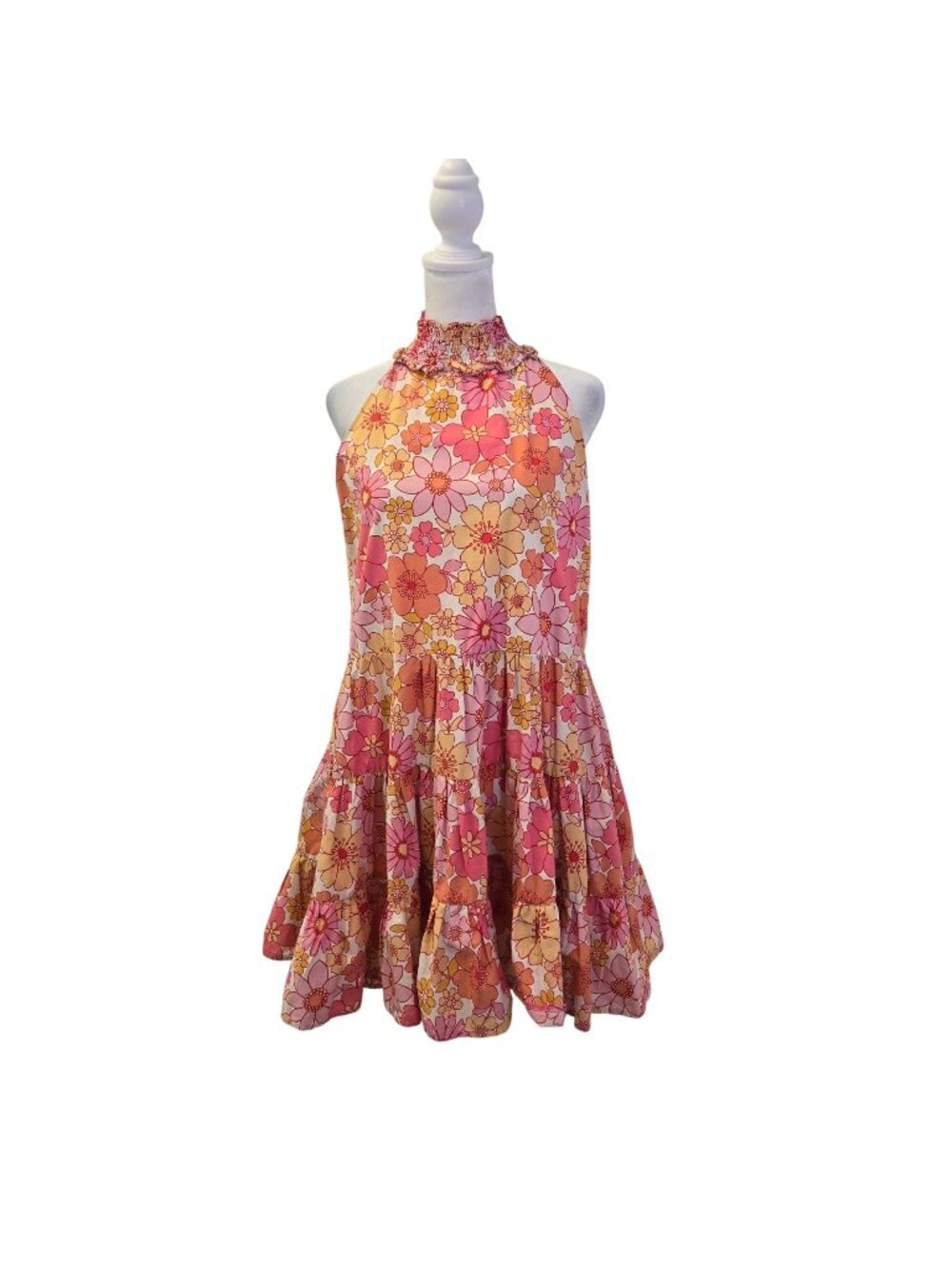 Alexia Admor Molly Wildflowers Smocked Halter Tiered Hem Boho Dress Size 6